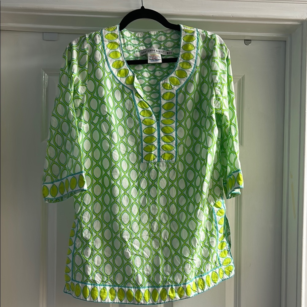 Gretchen Scott Green Graphic Tunic with Mandarin Collar
